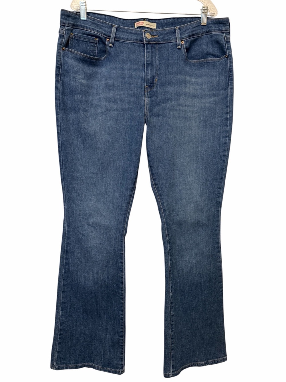 Levi's Women Sz 18 Dk Blue Mid Rise Bootcut Stretch Denim Jean Distressed 38x31